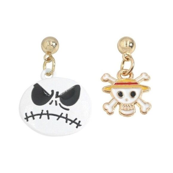 Halloween Mismatched Earrings - Jack Skellington and Skull Crossbones  - 1" L - Picture 3 of 4